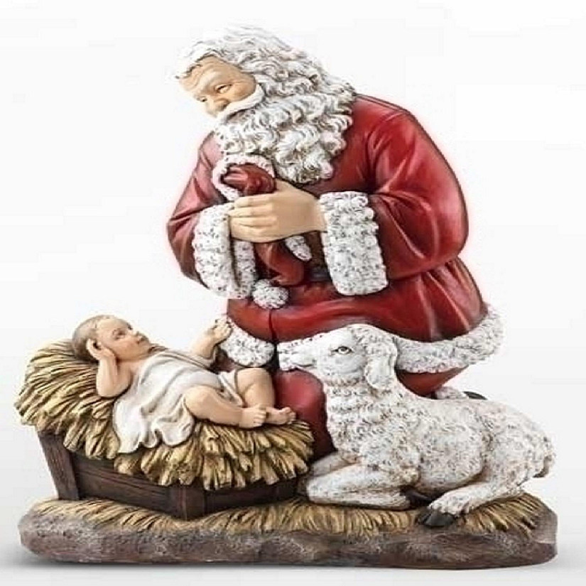 Roman Joseph's Studio Kneeling Santa with Baby and Lamb Figurine 24 Inch Image