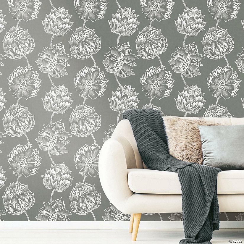 Roommates Batik Jacobean Peel & Stick Wallpaper - Grey Image