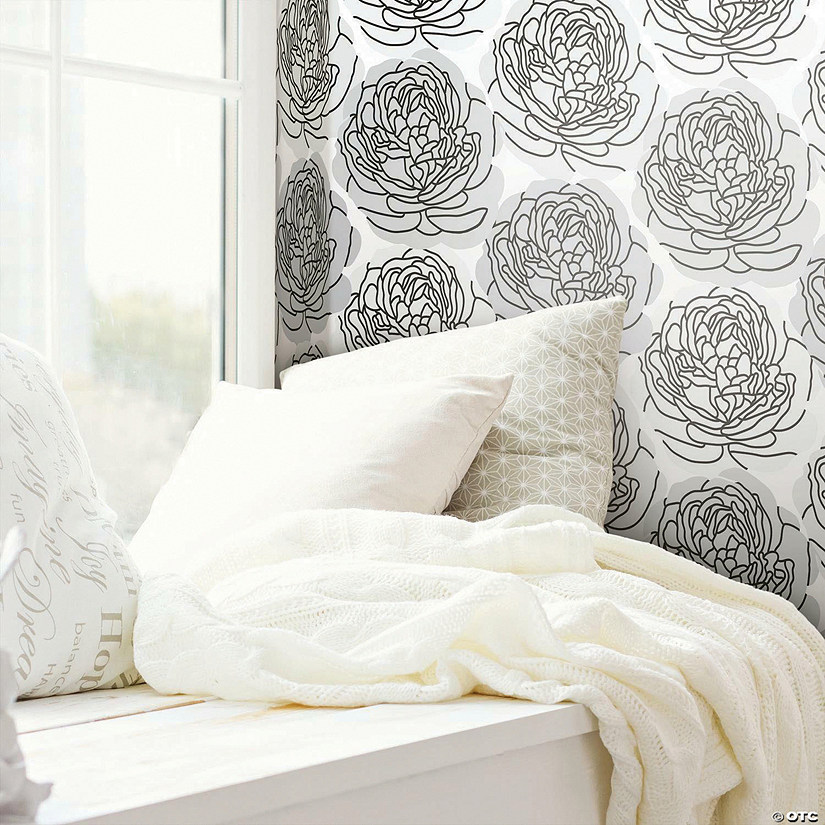 RoomMates Bed of Roses Peel and Stick Wallpaper - Greys Image