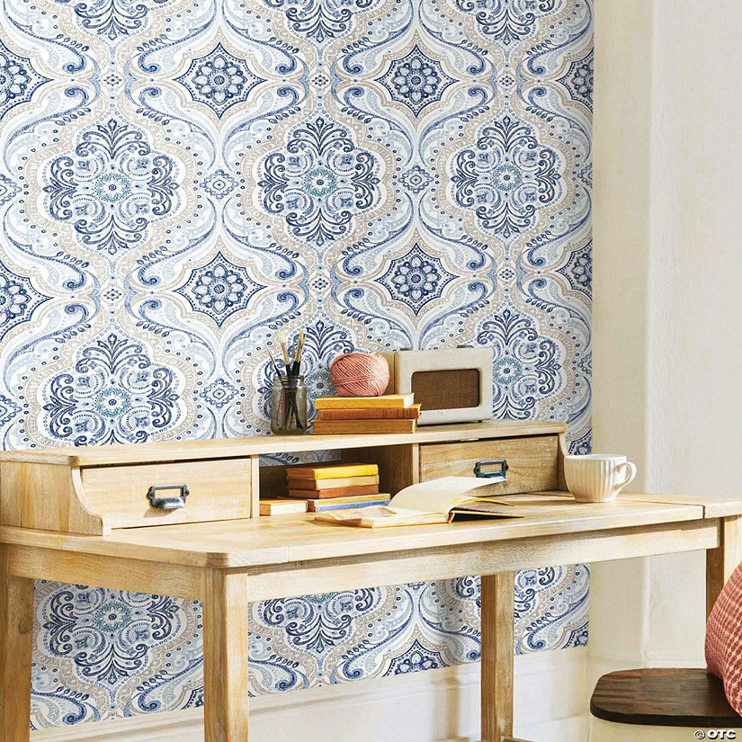 Roommates Bohemian Damask Peel & Stick Wallpaper - Blue Image