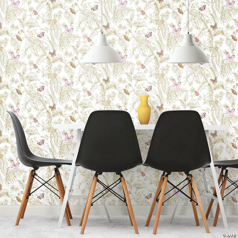 Roommates Butterfly Sketch Peel & Stick Wallpaper - Pink Image