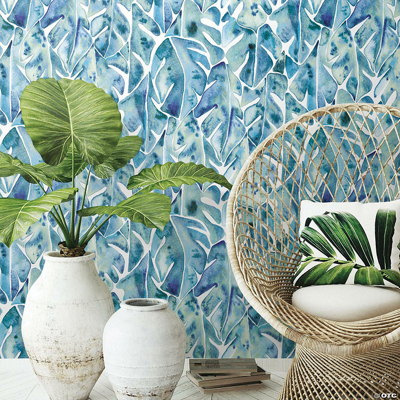 Roommates Cat Coquillette Philodendron Peel & Stick Wallpaper - Blue Image