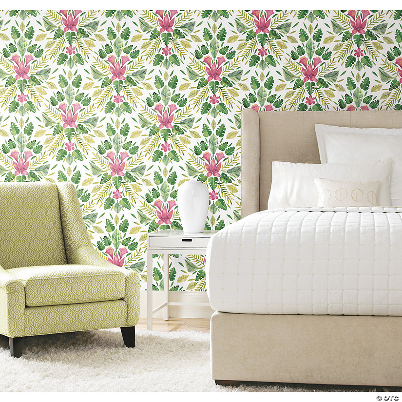 RoomMates Cat Coquillette Tropical Peel & Stick Wallpaper, Grey Image