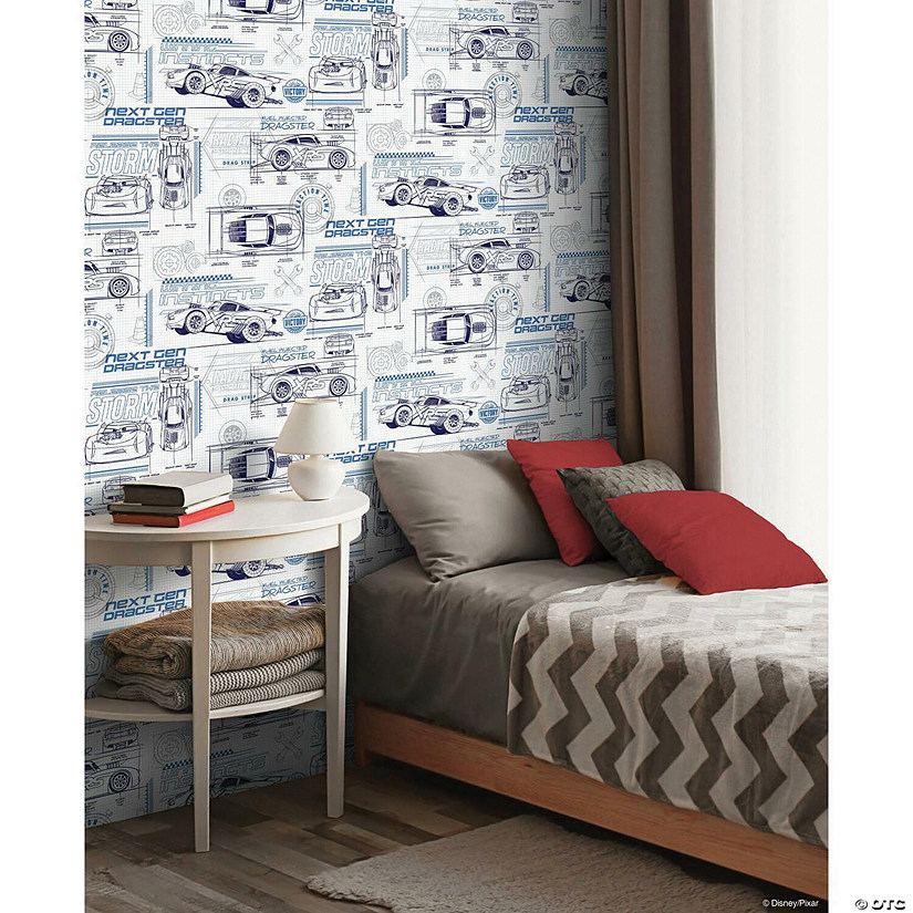 Roommates Disney And Pixar Cars Schematic Peel & Stick Wallpaper - Blue/White Image