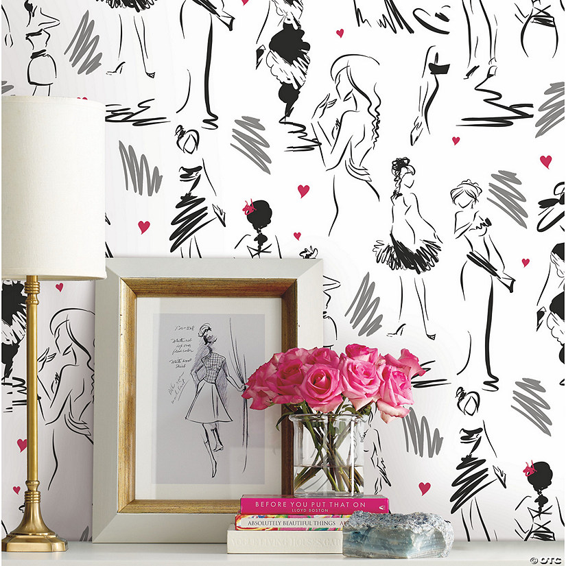 RoomMates Glamour Peel & Stick Wallpaper, Pink Image