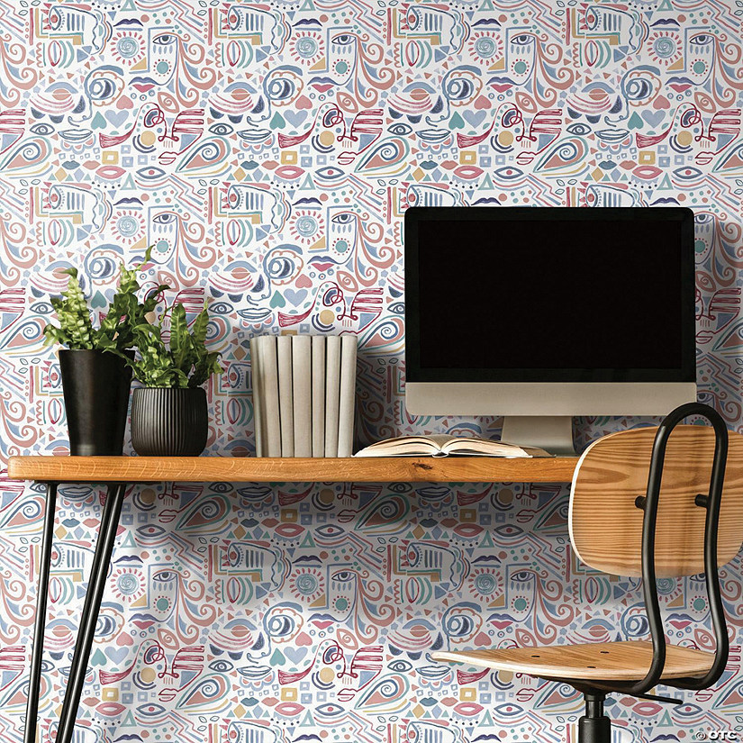 RoomMates Mod Faces Peel and Stick Wallpaper - Pinks Image