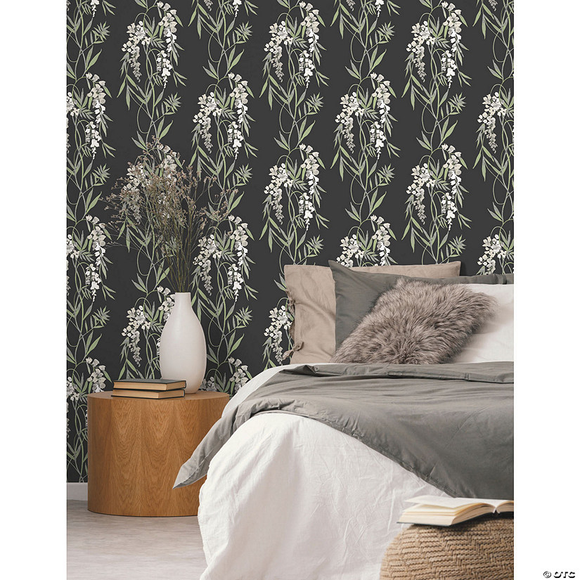 RoomMates Nouveaux Wisteria Peel & Stick Wallpaper - Black Image
