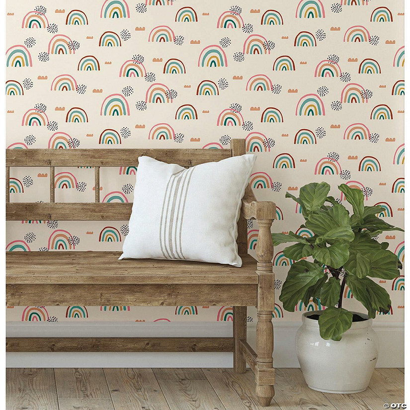 Roommates Rainbow'S End Peel & Stick Wallpaper - Taupe/Red Image