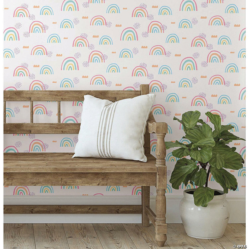 Roommates Rainbow'S End Peel & Stick Wallpaper - White/Pink Image