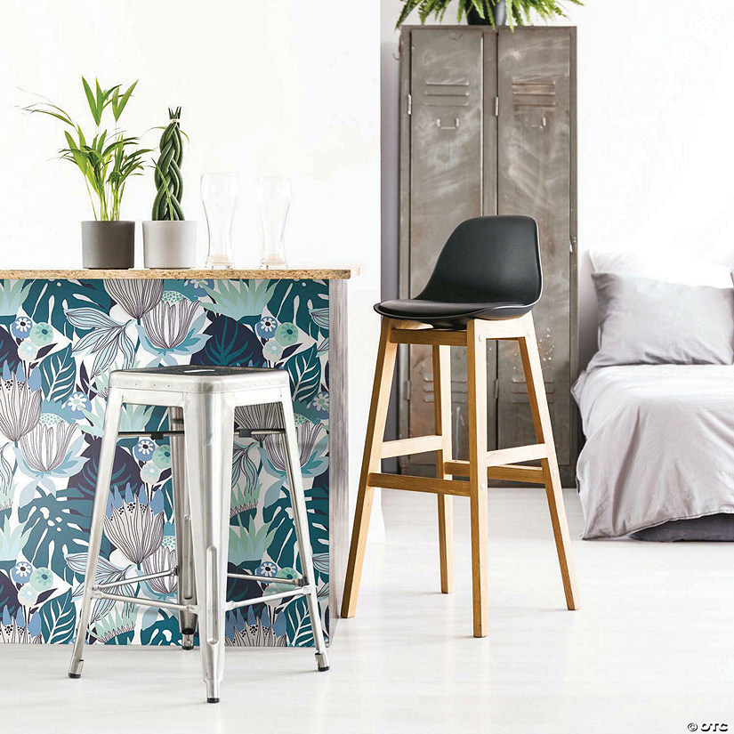 Roommates Retro Tropical Leaves Peel & Stick Wallpaper - Blue Image