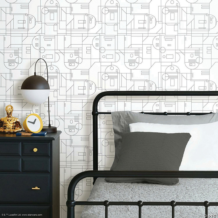 Roommates Star Wars R2D2 Geometric Peel & Stick Wallpaper - White/Grey Image