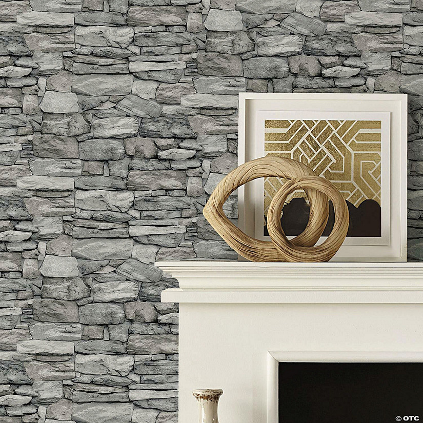 Roommates Stone Peel & Stick Wallpaper - Dark Grey Image