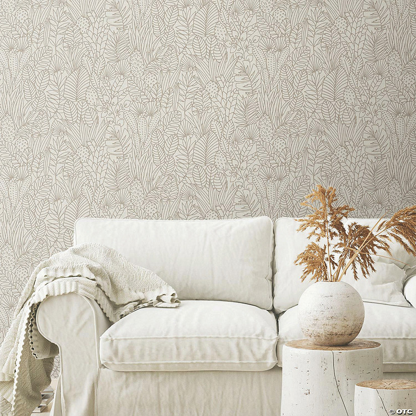Roommates Tropical Leaves Sketch Peel & Stick Wallpaper - Taupe Image