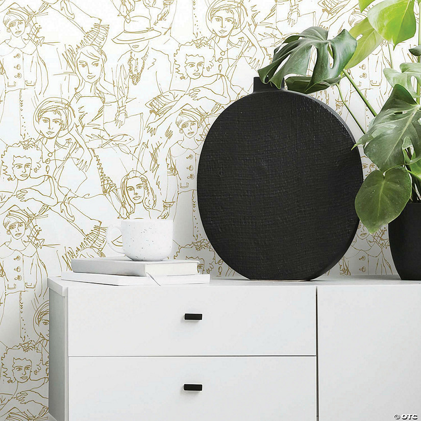 Roommates Vogue Sketches Peel & Stick Wallpaper - Gold Image