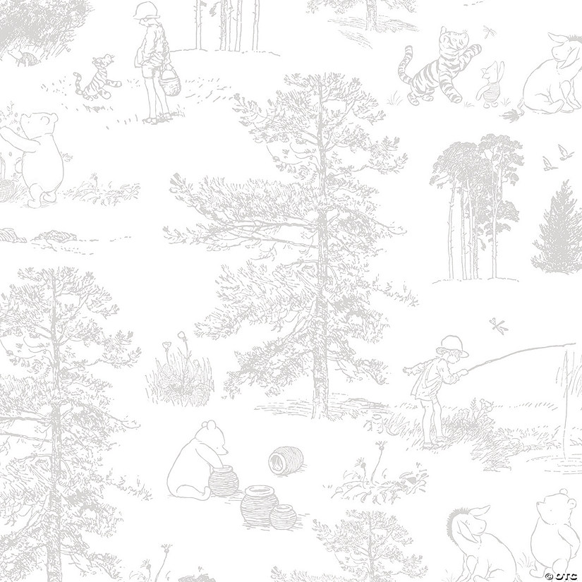 RoomMates Winnie The Pooh Grey Toile Peel and Stick Wallpaper Image