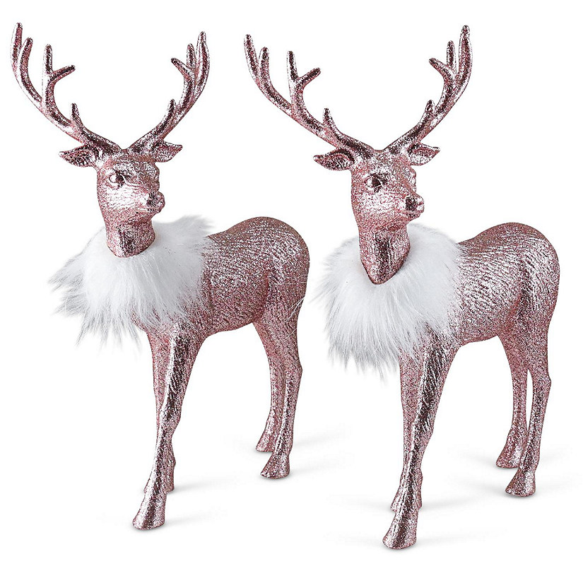 Rose Glitter Christmas Reindeer Holiday Party Deer Rose Gold Figurine Statues Dinner Tabletop Decorations Centerpiece  Pack of 2 Image