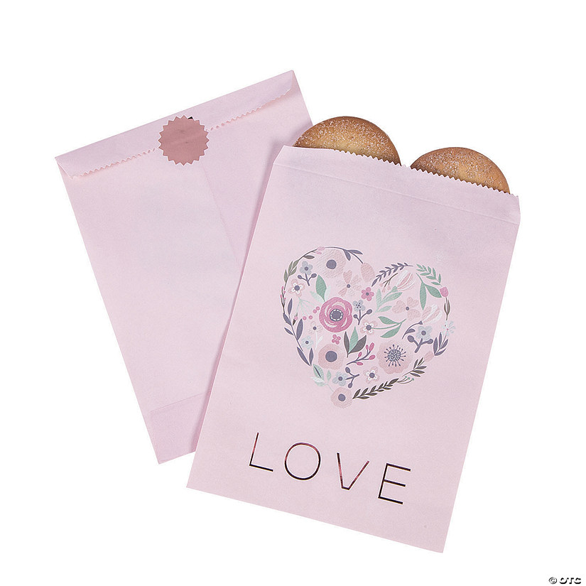 Rose Gold Floral Love Treat Bags - 12 Pc. Image