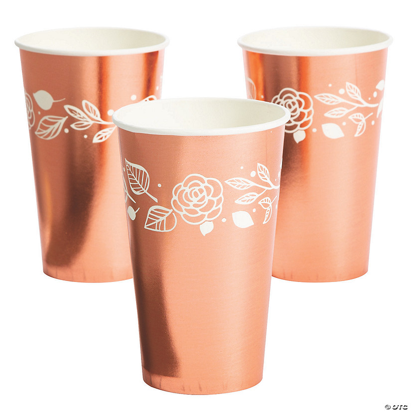 Rose Gold Foil Floral Paper Cups - 16 Ct. Image