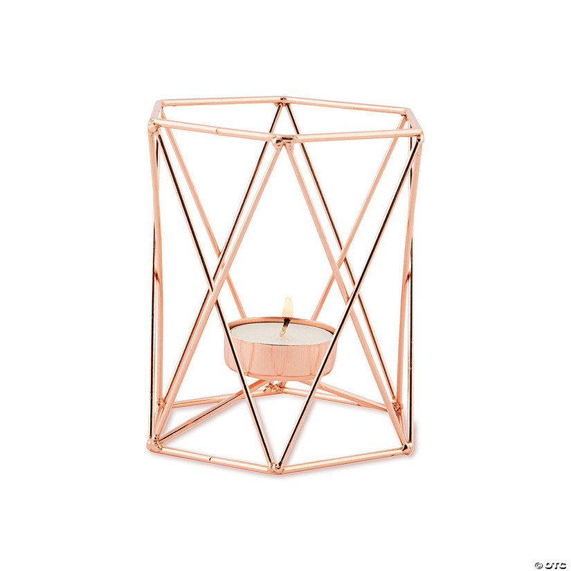 Rose Gold Geometric Cage Tea Light Candle Holders - 3 Pc. Image