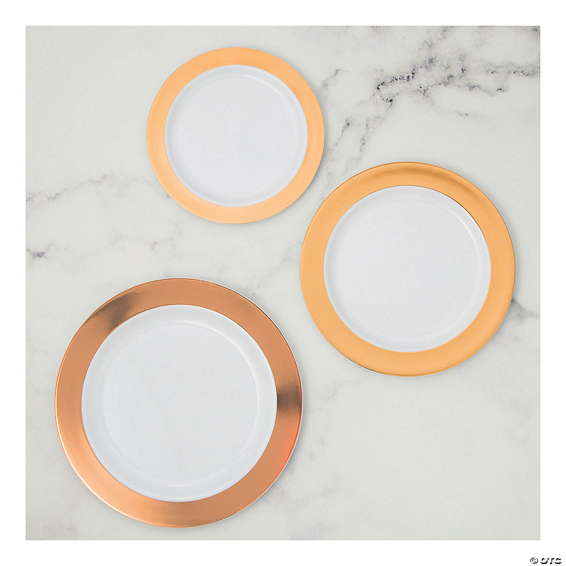 Rose Gold Rim Plastic Party Plates Kit 30 Count Oriental Trading