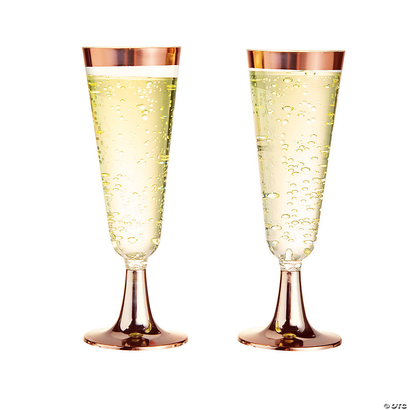 Rose Gold Trim Plastic Champagne Flutes - 25 Ct. Image
