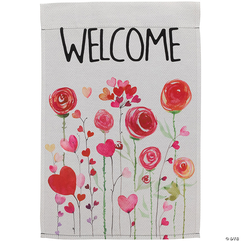 Roses and Hearts Floral "Welcome" Outdoor Garden Flag 18" x 12.5" Image