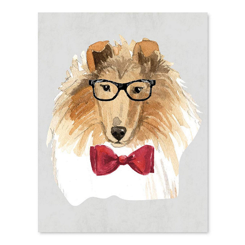 Rough Collie Glasses Red Bow 8.5x11in Image