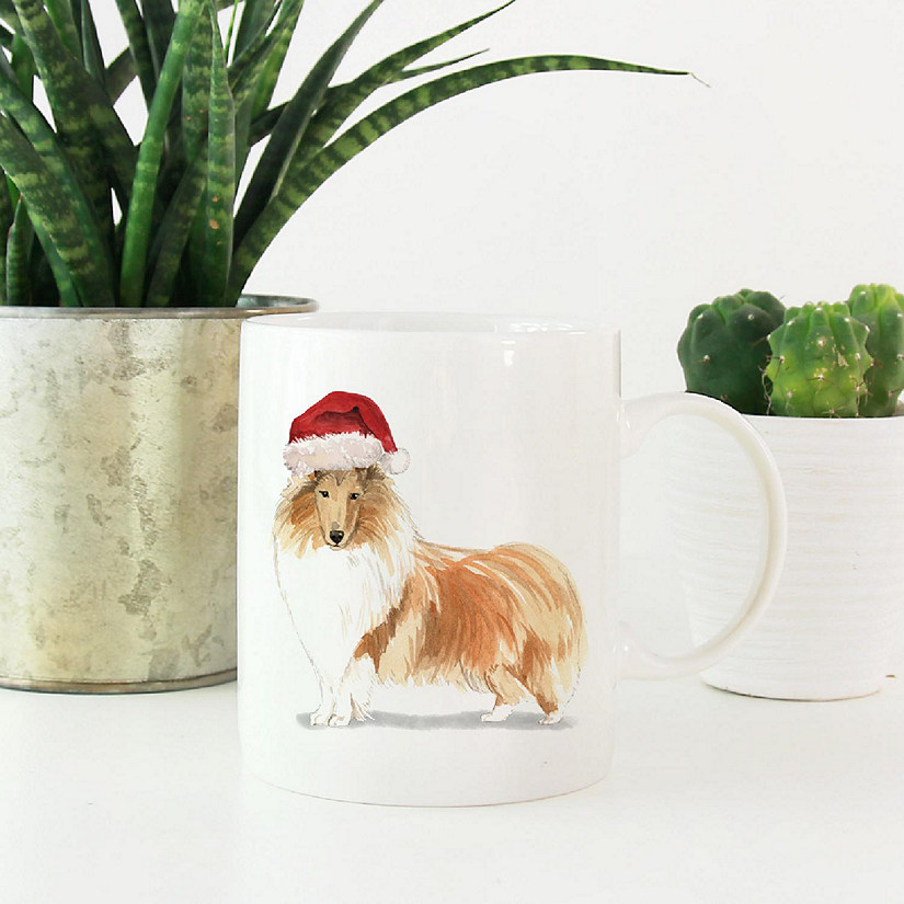 Rough Collie Santa Hat Ceramic Mug Image