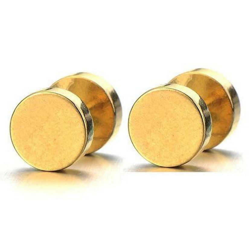 Round Barbell Stainless Steel Stud Earrings - Gold 10mm Image
