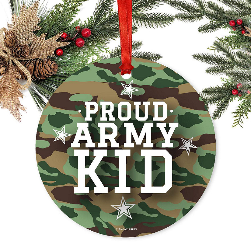 Round Metal Army Kid Ornament Image