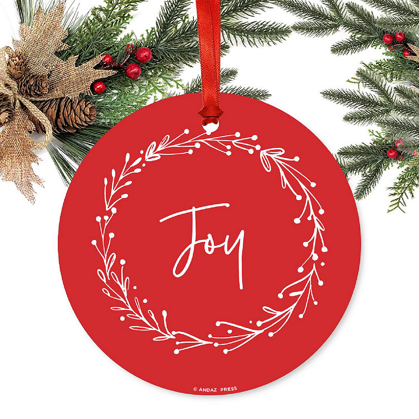 Round Metal Script Ornament, Joy Image
