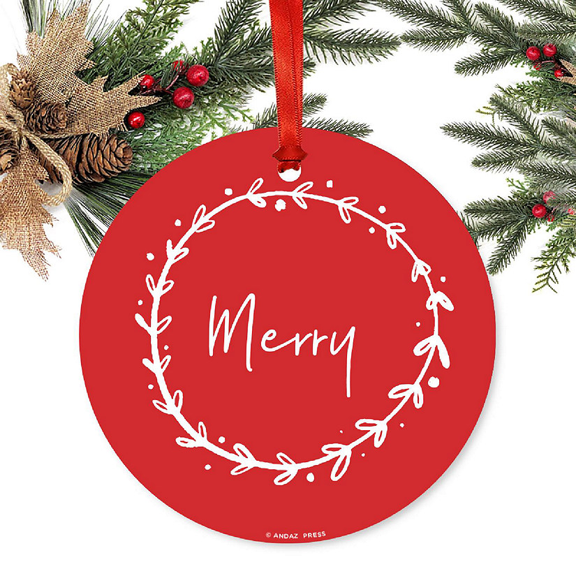 Round Metal Script Ornament, Merry Image