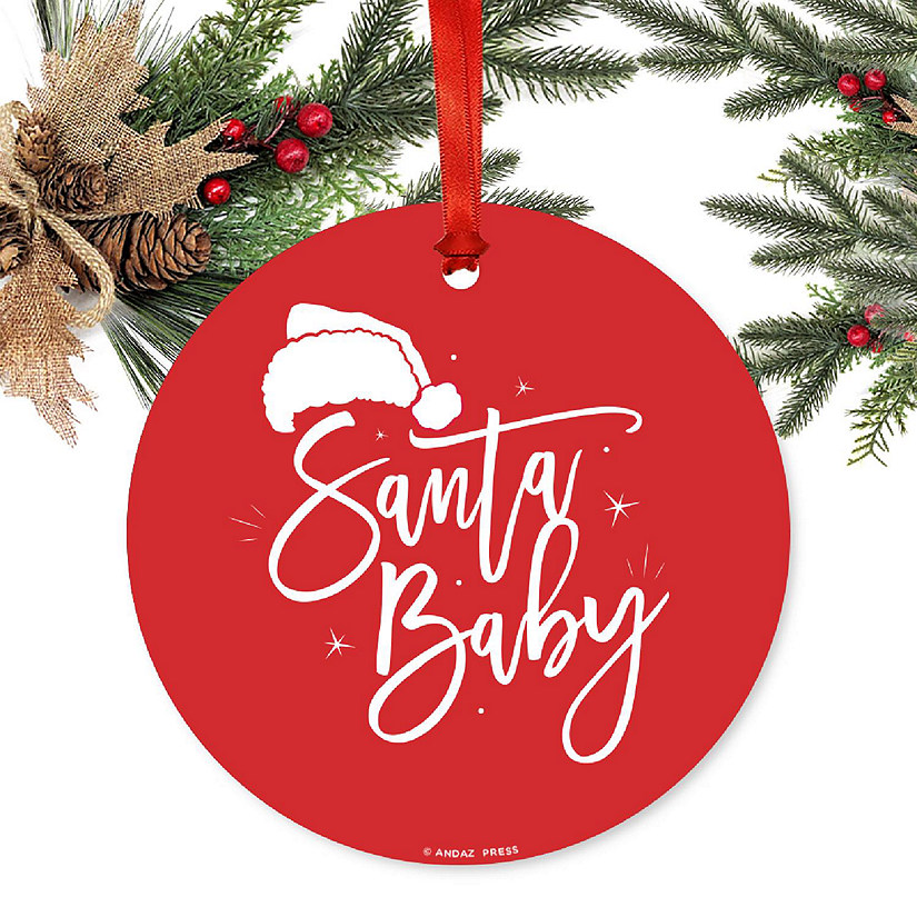 Round Metal Script Ornament, Santa Baby Image