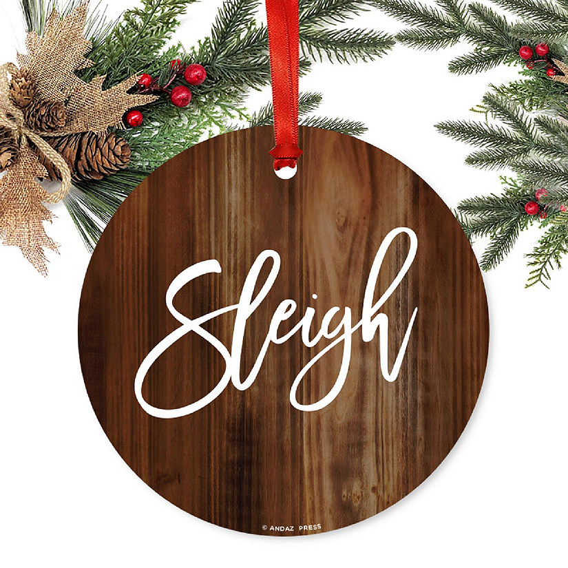 Round Metal Script Ornament, Sleigh Image