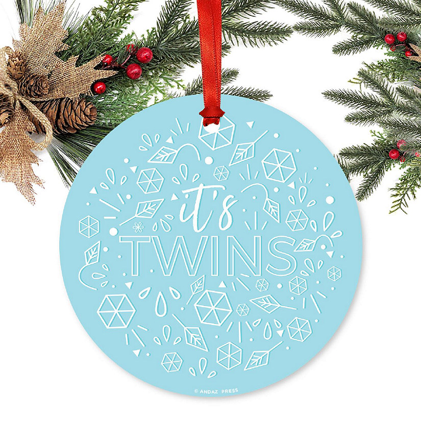 Round Metal Twins Blue Ornament Image