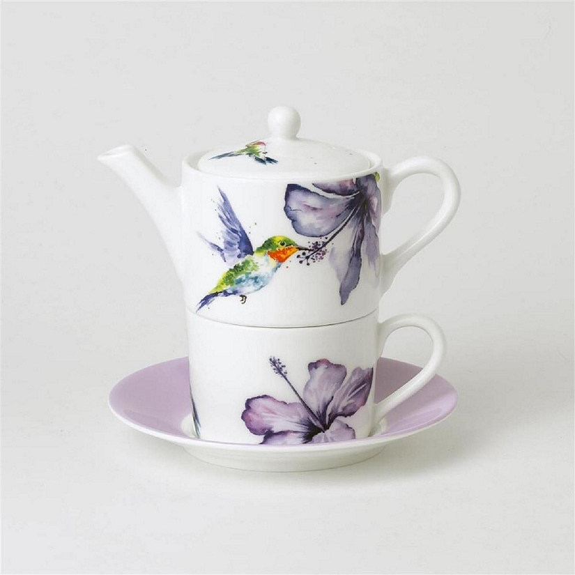 Roy Kirkham ER30121 TEA FOR ONE Teapot with Tea Cup and Saucer - HUMMINGBIRD Image