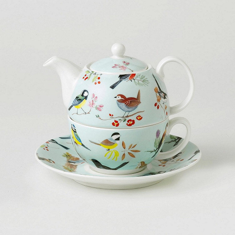 Roy Kirkham ER30144 TEA FOR ONE Teapot with Tea Cup and Saucer - BIRD SONG Image