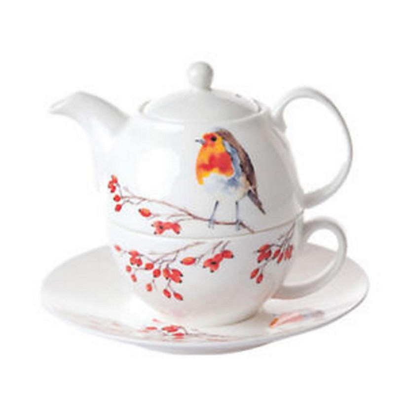 Roy Kirkham ER3070-R 90 mm Robin Tea for One Teapot with Tea Cup & Saucer&#44; Multi Color Image