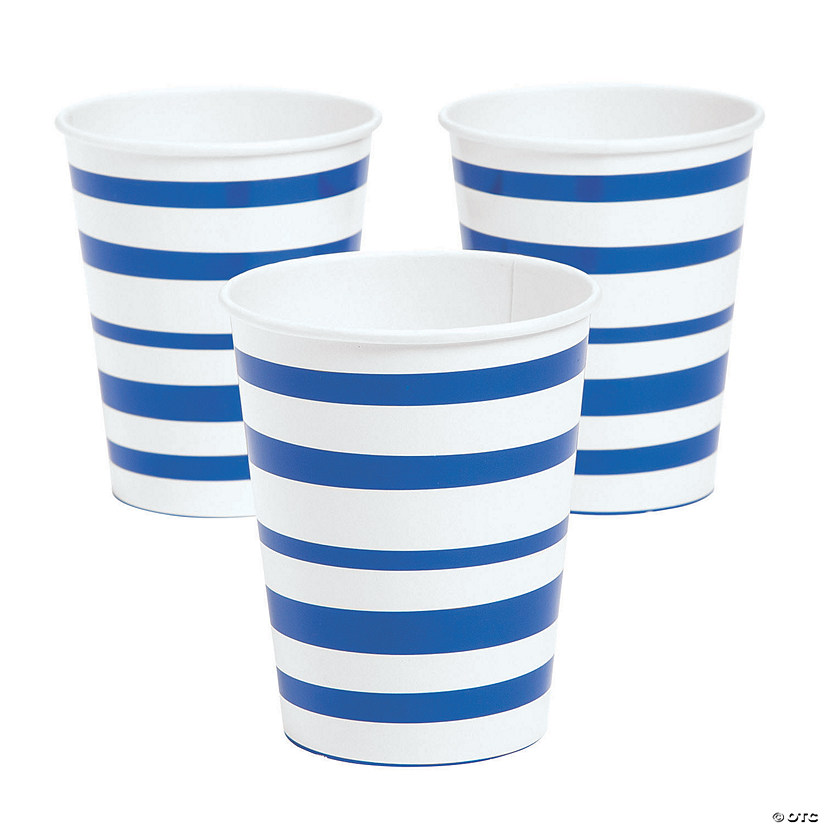 Royal Blue Striped Paper Cups - 8 Ct. Image