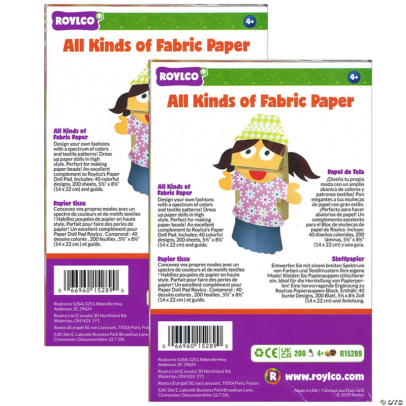 Roylco All Kinds of Fabric Design Papers, 5.5" x 8.5", 200 Sheets Per Pack, 2 Packs Image