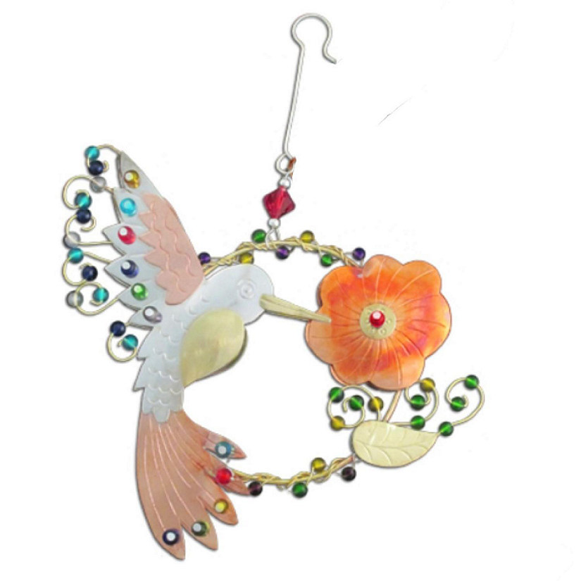 Ruby Hummingbird Flower Metal Christmas Ornament 4.75 Inch Fair Trade Multicolor Image