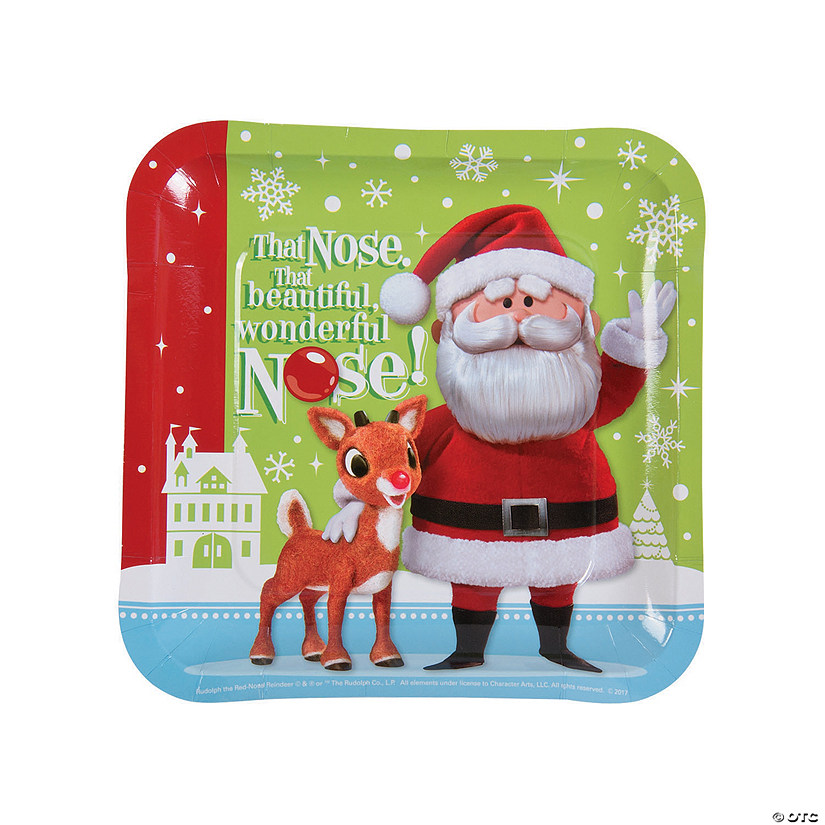 Rudolph the Red-Nosed Reindeer<sup>&#174; </sup> Beautiful Nose Square Paper Dinner Plates - 8 Ct. Image