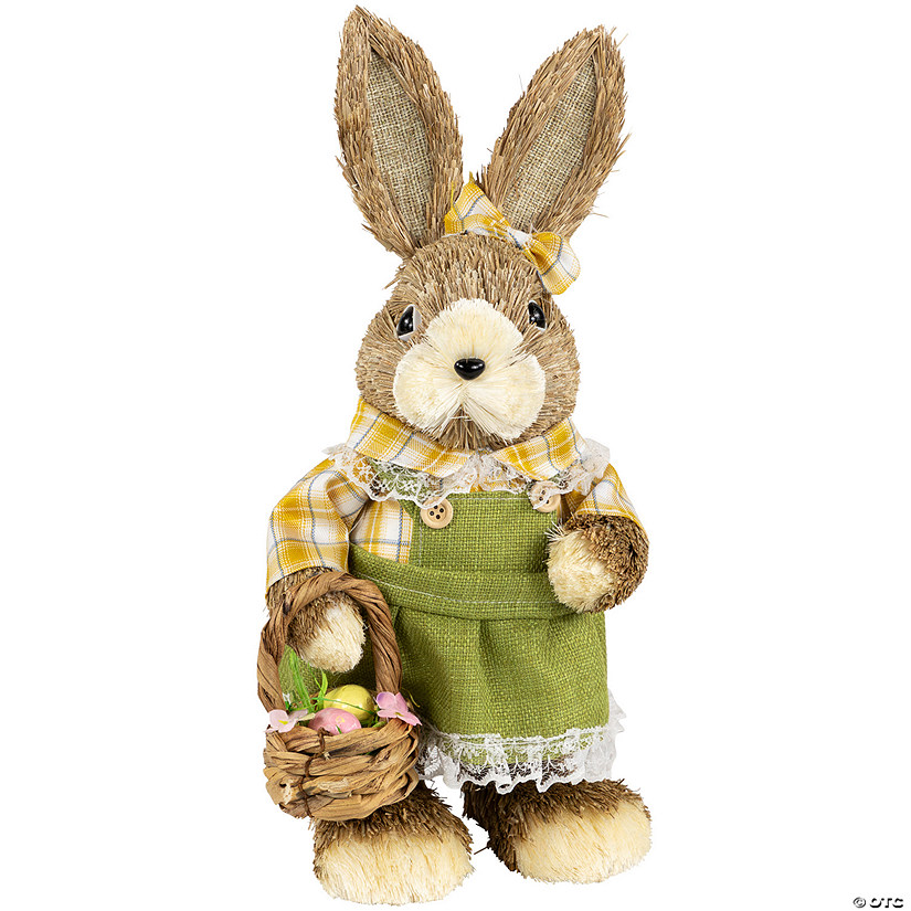 Rustic Girl Rabbit with Easter Basket Figure - 13.75" - Yellow and Green Image