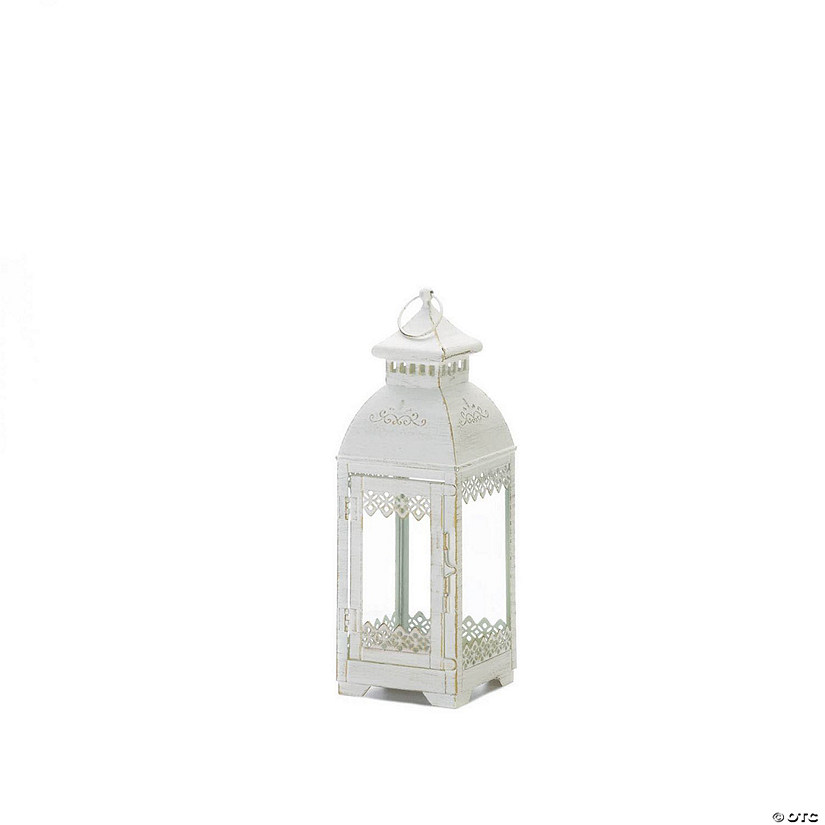 Rustic Metal White Lace Victorian Style Domed Lantern 13" Tall Image