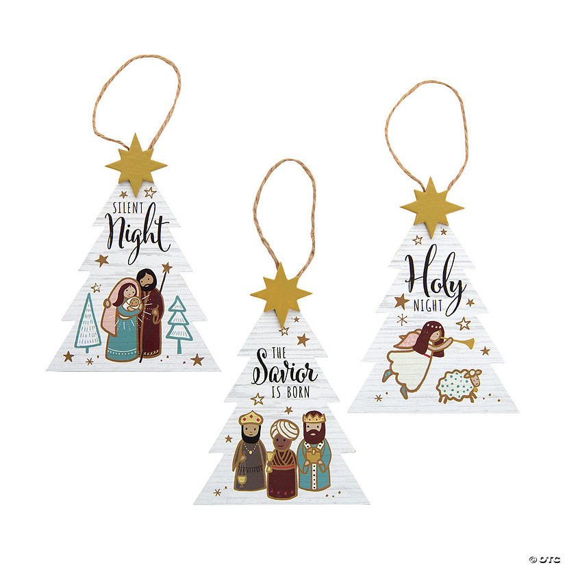 Rustic Nativity Christmas Tree Ornaments 12 Pc.