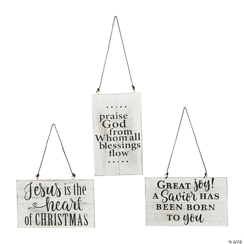 Rustic Religious Expressions Wood Sign Christmas Ornaments - 12 Pc. Image