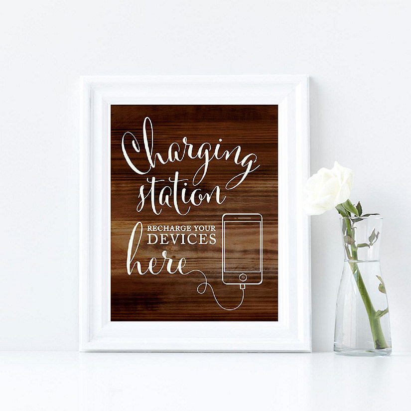 Rustic Wood Charging Station Sign 8.5x11 Image
