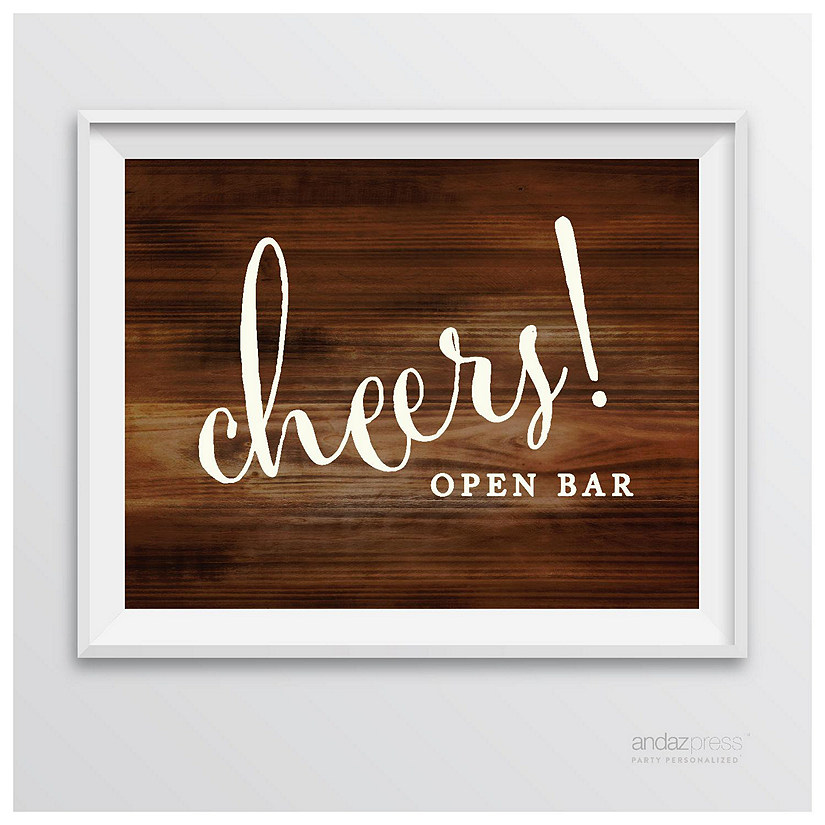 Rustic Wood Open Bar Cheers Sign 8.5x11 Image
