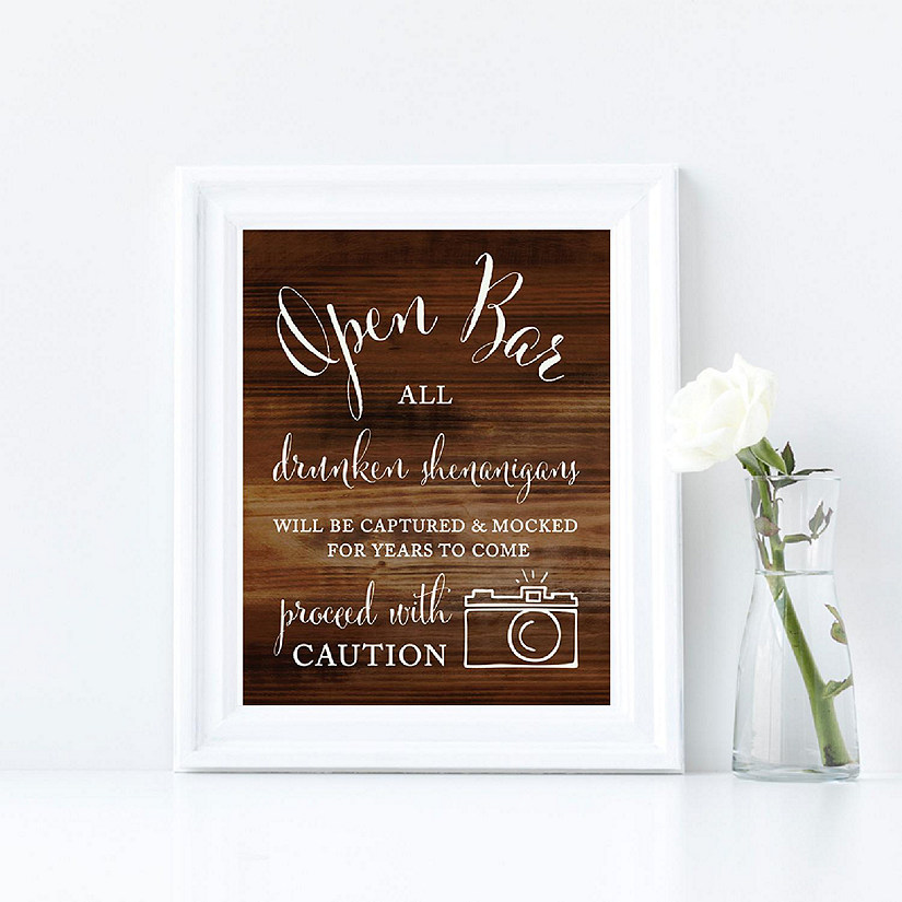 Rustic Wood Open Bar Warning Sign 8.5x11 Image
