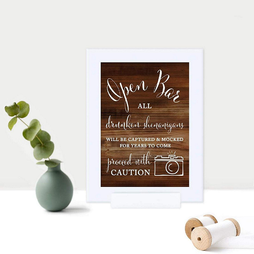 Rustic Wood Print Open Bar Warning 5x7 Image